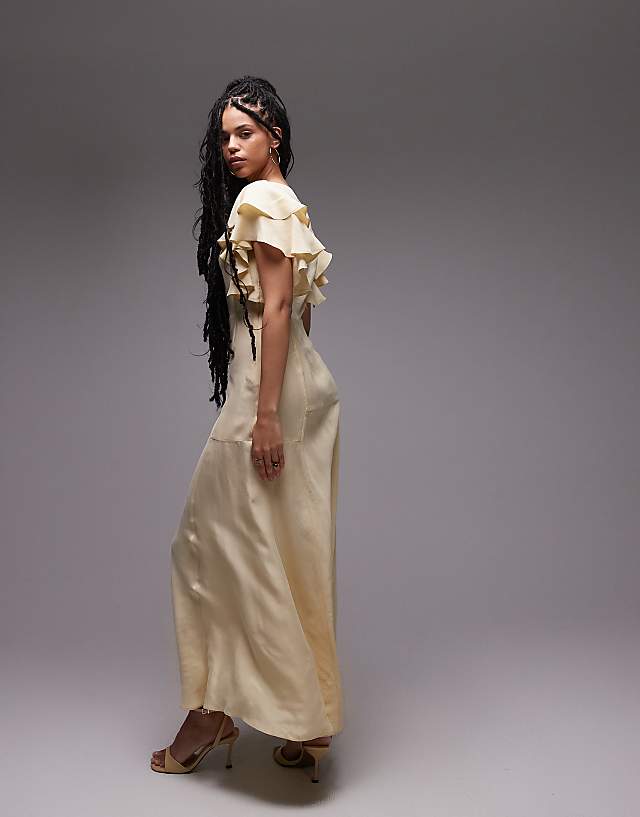 Asos & Other Stories Maxi Dress With Ruffle Sleeves And Open Back In Light Butter Yellow