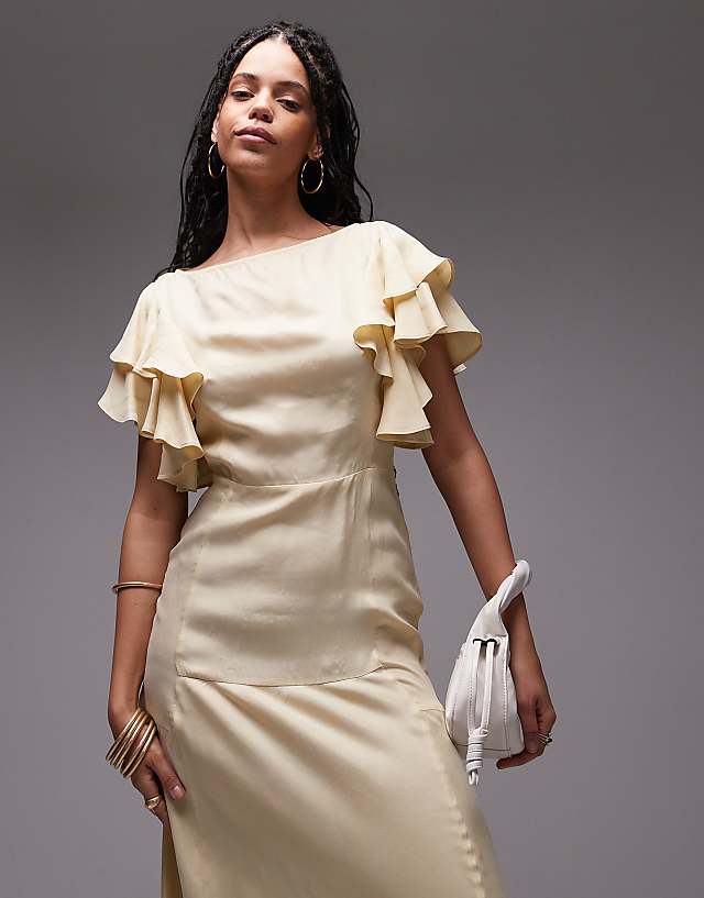 Asos & Other Stories Maxi Dress With Ruffle Sleeves And Open Back In Light Butter Yellow
