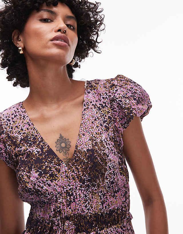 Asos & Other Stories Maxi Dress With Tier Hem And Ruffle Sleeves In Abstract Print