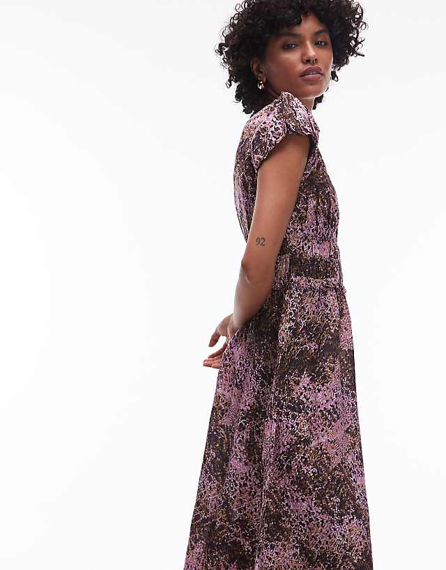 Asos & Other Stories Maxi Dress With Tier Hem And Ruffle Sleeves In Abstract Print