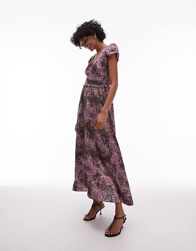 asos & Other Stories maxi dress with tier hem and ruffle sleeves in abstract print