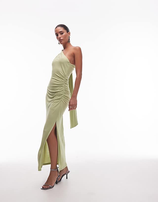 asos & Other Stories one shoulder midi dress with drape detail in green