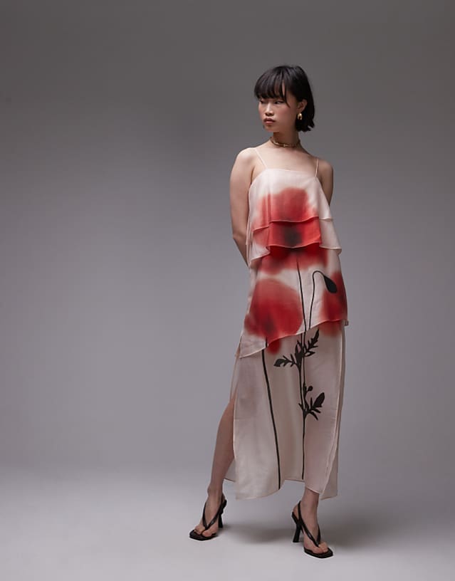 asos & Other Stories sheer chiffon maxi dress with layers with floral placement print