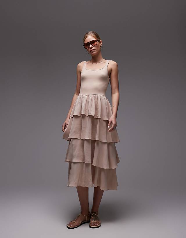 Asos & Other Stories Sleeveless Ruffle Midaxi Dress In Light Beige