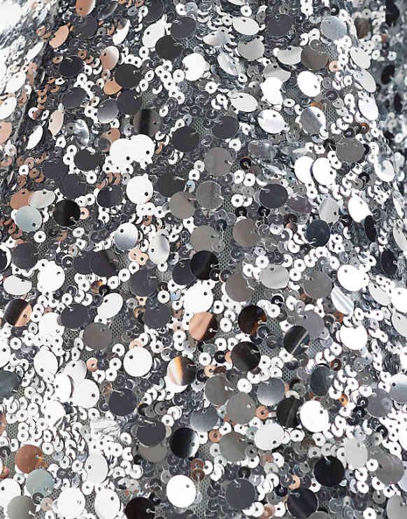 Asos Pieces Concert All Over Sequin Glitterball Cami Mini Dress In Silver