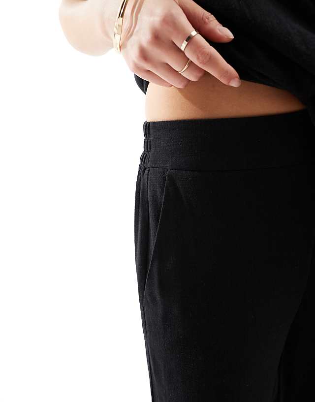 Asos Pieces Linen Touch Wide Leg Trouser Co-ord In Black