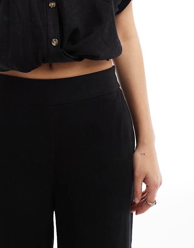 Asos Pieces Linen Touch Wide Leg Trouser Co-ord In Black