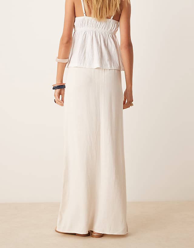 Asos Pimkie Contains Linen Tie Waist Maxi Skirt In Cream