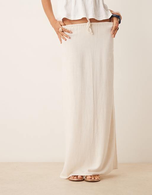 Asos Pimkie Contains Linen Tie Waist Maxi Skirt In Cream