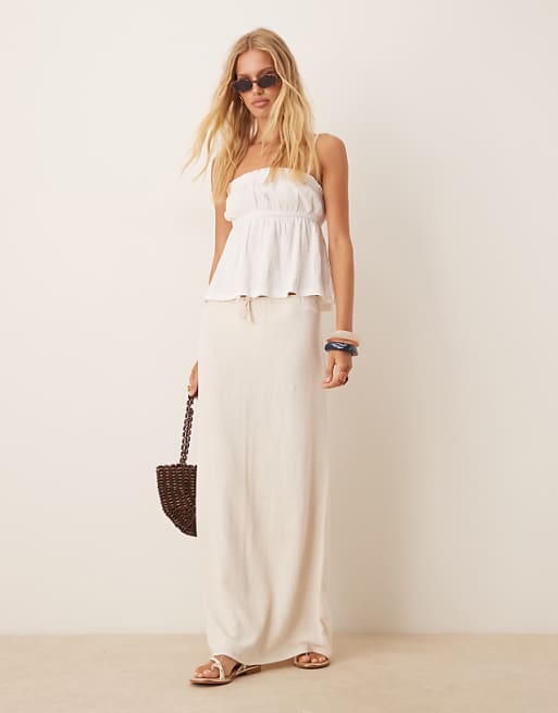 asos Pimkie contains linen tie waist maxi skirt in cream