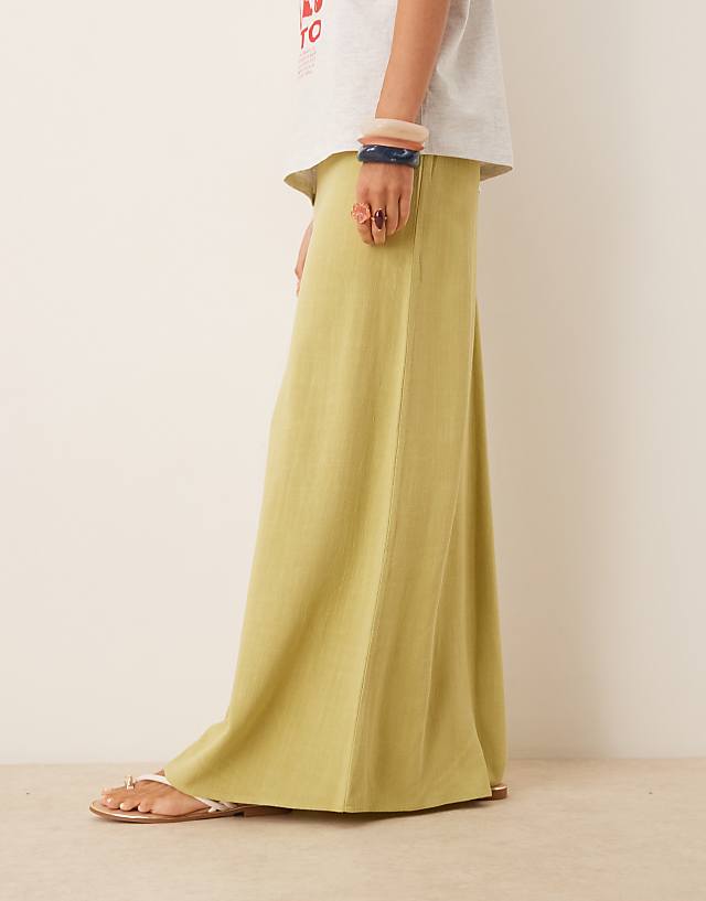 Asos Pimkie Contains Linen Tie Waist Maxi Skirt In Lime