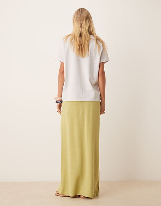 Asos Pimkie Contains Linen Tie Waist Maxi Skirt In Lime