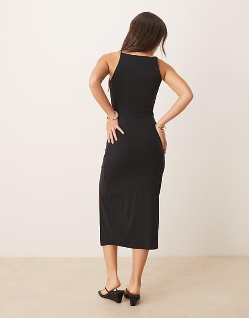 Asos Pimkie High Neck Sleeveless Thigh Split Midi Dress In Black