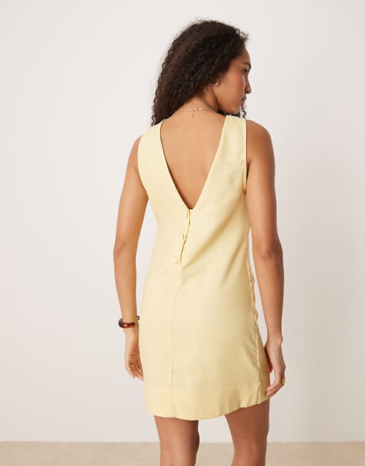 Asos Pimkie Linen Blend Sleeveless Mini Dress In Butter Yellow