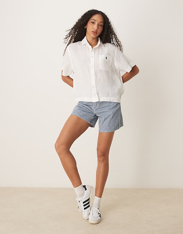 Asos Polo Ralph Lauren Cropped Short Sleeve Linen Shirt In White