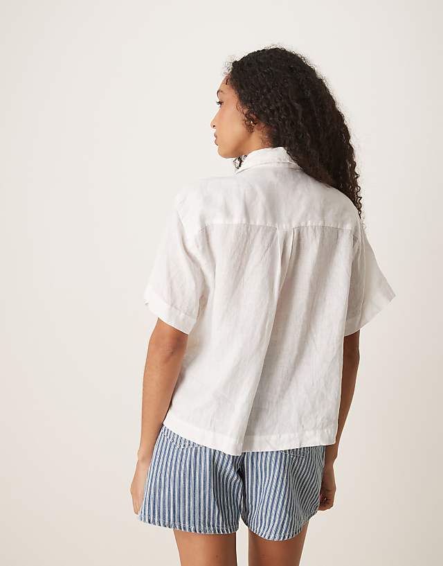 Asos Polo Ralph Lauren Cropped Short Sleeve Linen Shirt In White