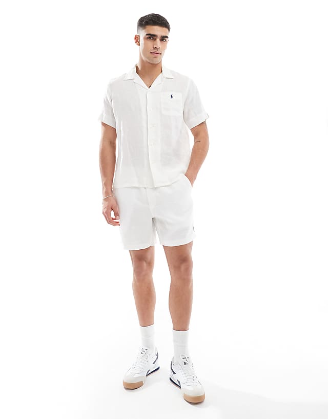Asos Polo Ralph Lauren Icon Logo Short Sleeve Revere Collar Linen Shirt Classic Oversized Fit In White CO-ORD