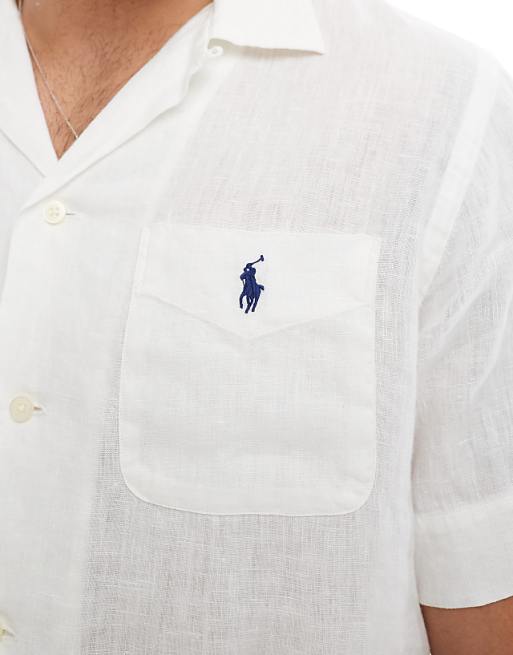 Asos Polo Ralph Lauren Icon Logo Short Sleeve Revere Collar Linen Shirt Classic Oversized Fit In White CO-ORD