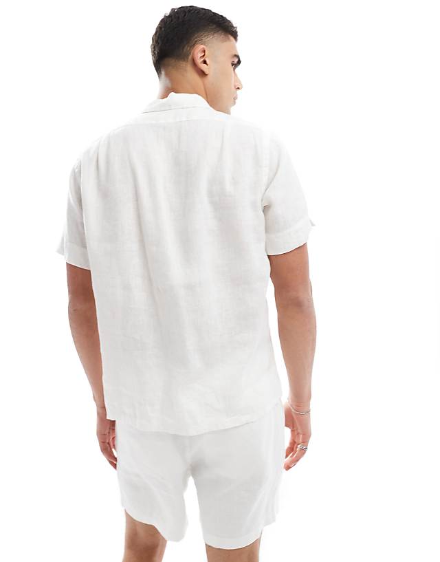 Asos Polo Ralph Lauren Icon Logo Short Sleeve Revere Collar Linen Shirt Classic Oversized Fit In White CO-ORD