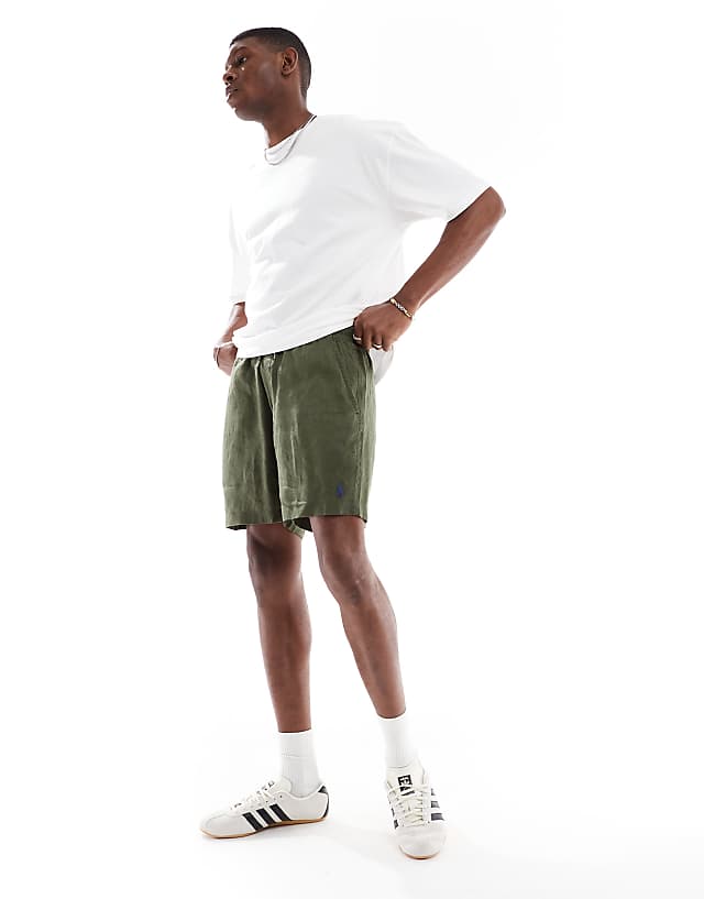asos Polo Ralph Lauren Prepsters icon logo linen shorts in olive green
