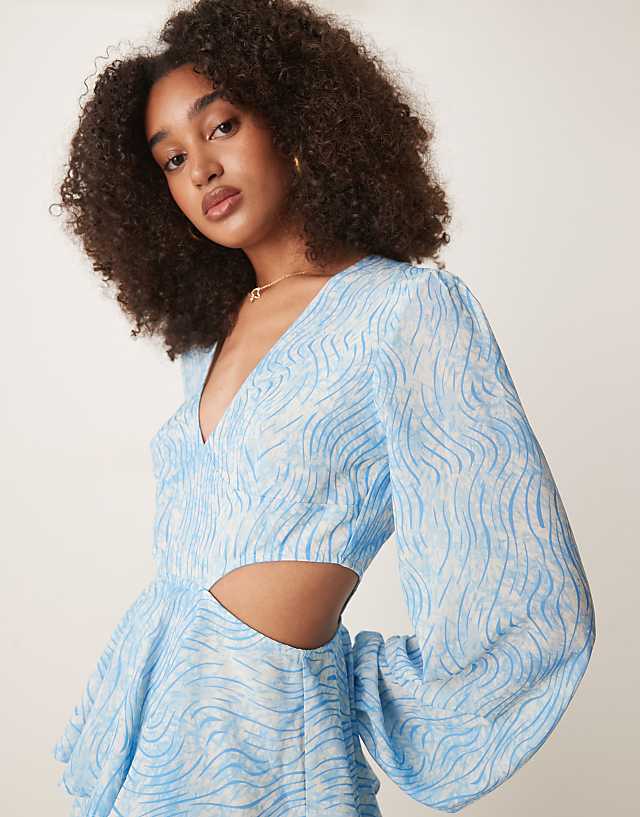 Asos Pretty Lavish Ashton Cut-out Ruffle Maxi Dress In Blue Swirl Print
