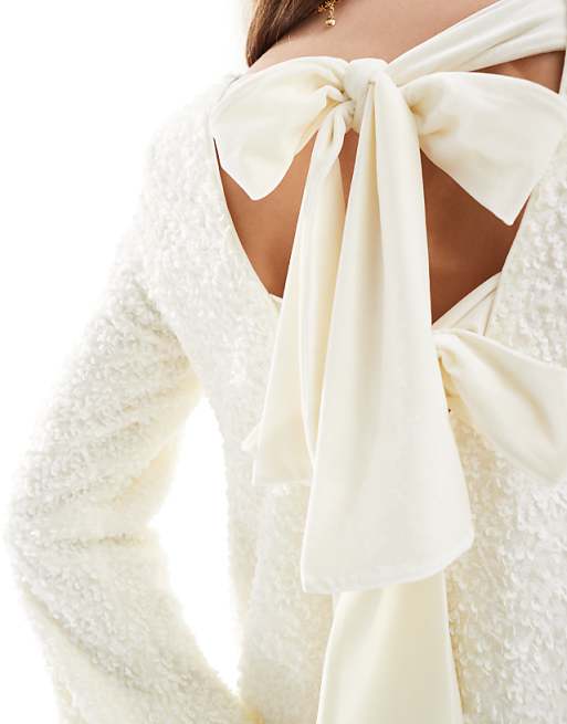 Asos Pretty Lavish Bow Back Embellished Mini Dress In Cream