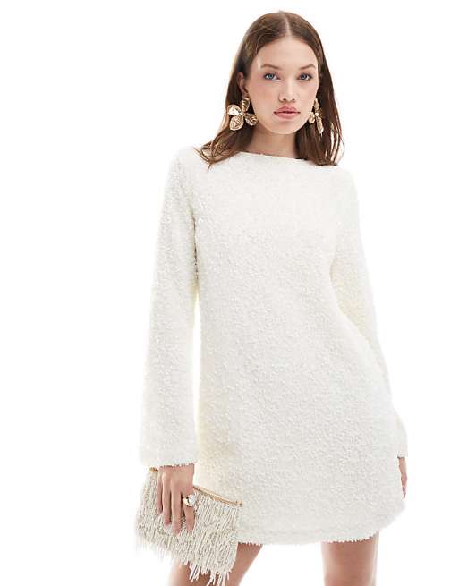 Asos Pretty Lavish Bow Back Embellished Mini Dress In Cream