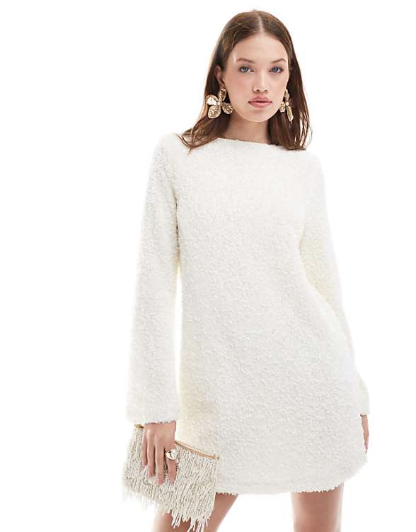 asos Pretty Lavish bow back embellished mini dress in cream