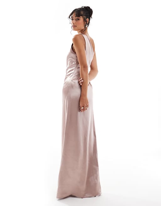 Asos Pretty Lavish Bridesmaid Amelia One Shoulder Ruched Satin Maxi Dress In Amethyst