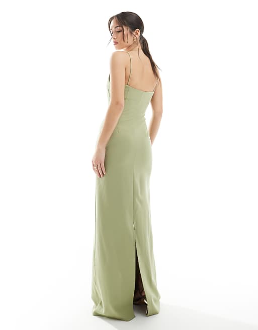 Asos Pretty Lavish Bridesmaid Crepe Cami Maxi Dress In Olive