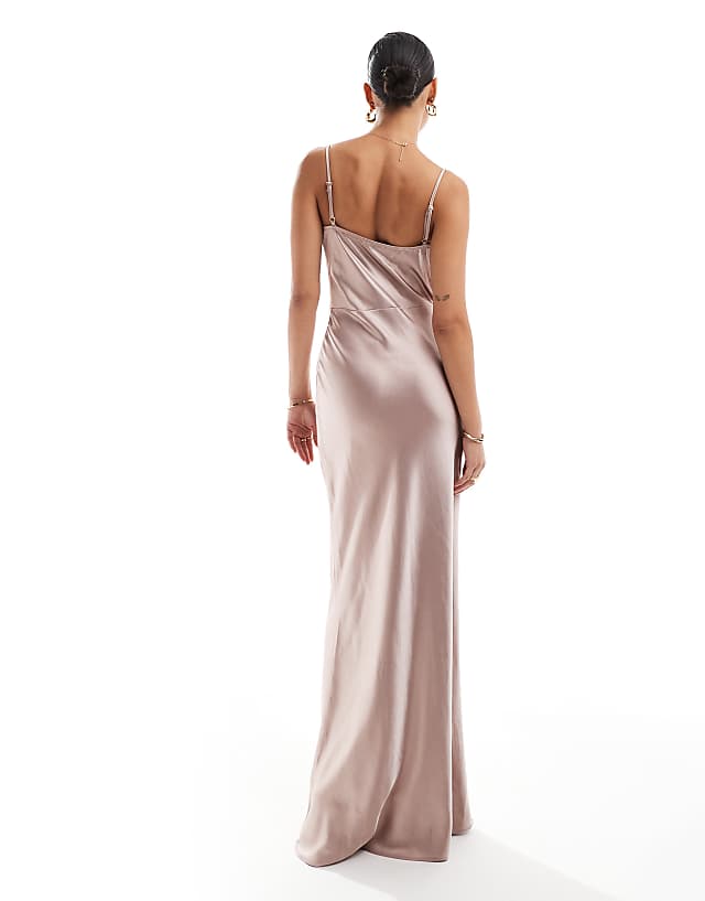 Asos Pretty Lavish Bridesmaid Keisha Satin Cowl Neck Maxi Dress In Amethyst