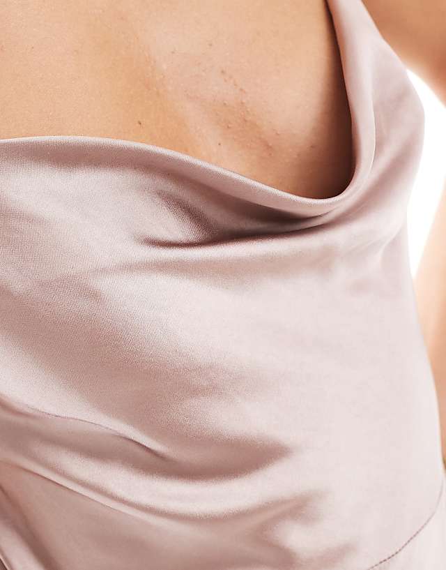 Asos Pretty Lavish Bridesmaid Keisha Satin Cowl Neck Maxi Dress In Amethyst