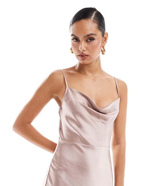 Asos Pretty Lavish Bridesmaid Keisha Satin Cowl Neck Maxi Dress In Amethyst