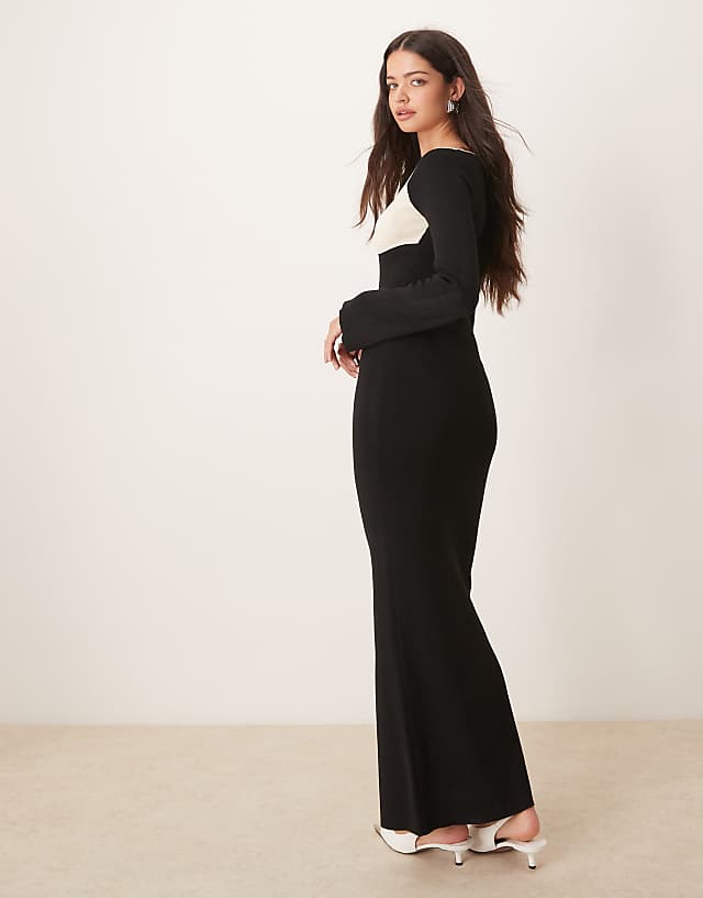 Asos Pretty Lavish Contrast Knit Maxi Dress In Black