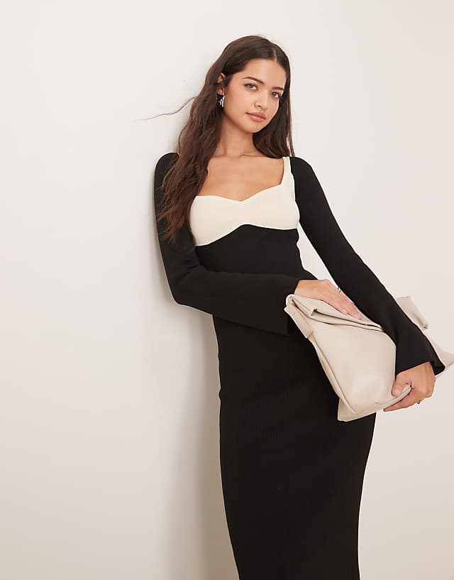 asos Pretty Lavish contrast knit maxi dress in black