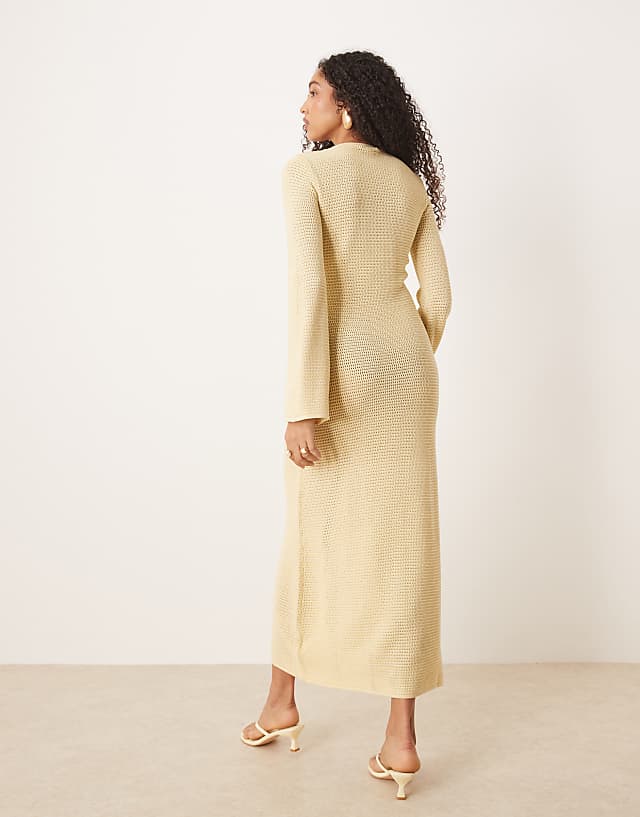 Asos Pretty Lavish Gold Hardware Crochet Knit Midaxi Dress In Lemon