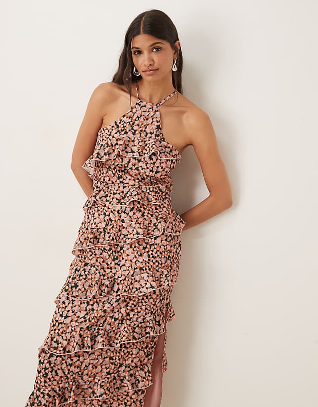 Asos Pretty Lavish Katy Ruffle Midaxi Dress In Abstract Spot Print