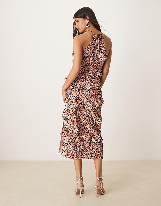 Asos Pretty Lavish Katy Ruffle Midaxi Dress In Abstract Spot Print