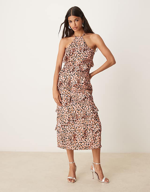 asos Pretty Lavish Katy ruffle midaxi dress in abstract spot print