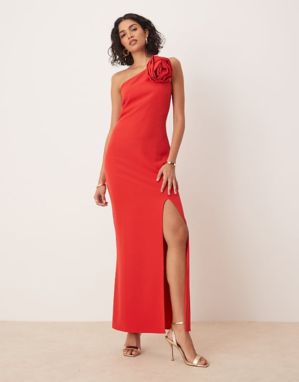 asos Pretty Lavish one shoulder corsage maxi dress in red