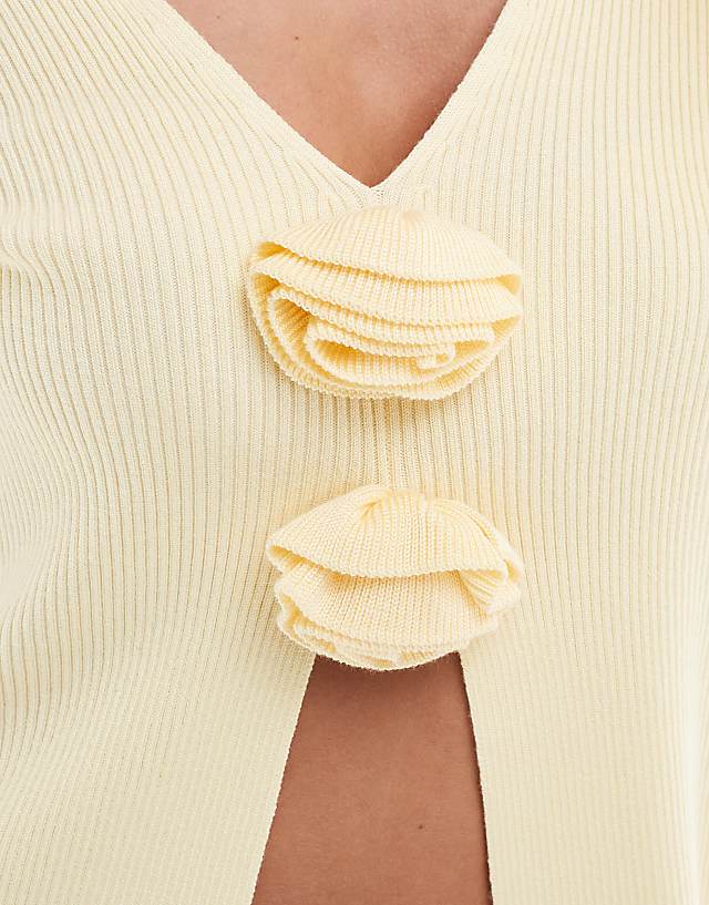 Asos Pretty Lavish Rosette Knit Top Co-ord In Lemon