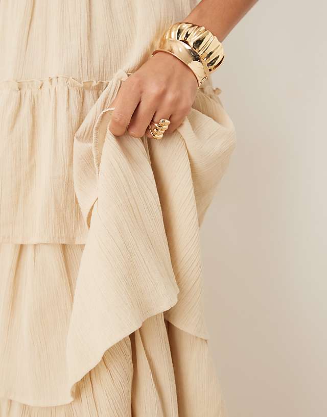 Asos Pretty Lavish Shirred Ruffle Maxi Dress In Sand