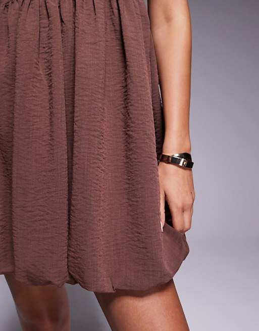 Asos Princess Polly Layken Cami Fold Over Detail Square Neck Puff Ball Mini Dress In Brown