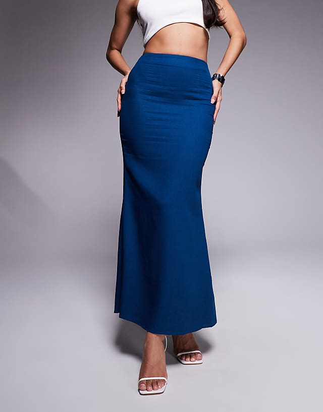 Asos Princess Polly Linen Blend Fishtail Maxi Skirt In Navy