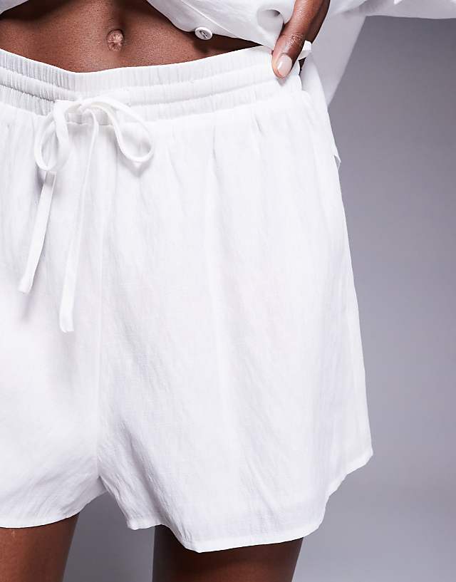 Asos Princess Polly Linen Look Oversized Shirt And Drawstring Shorts Full Set In White