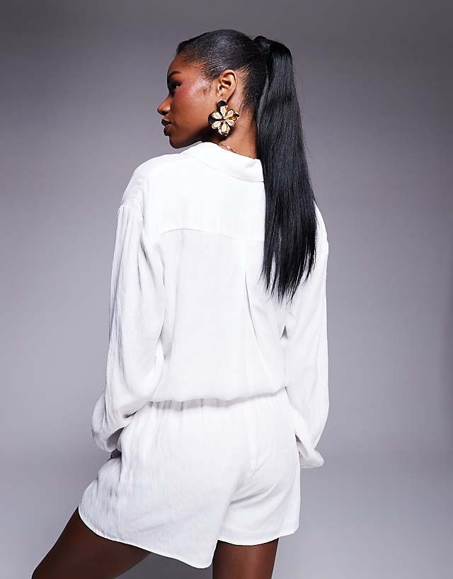Asos Princess Polly Linen Look Oversized Shirt And Drawstring Shorts Full Set In White
