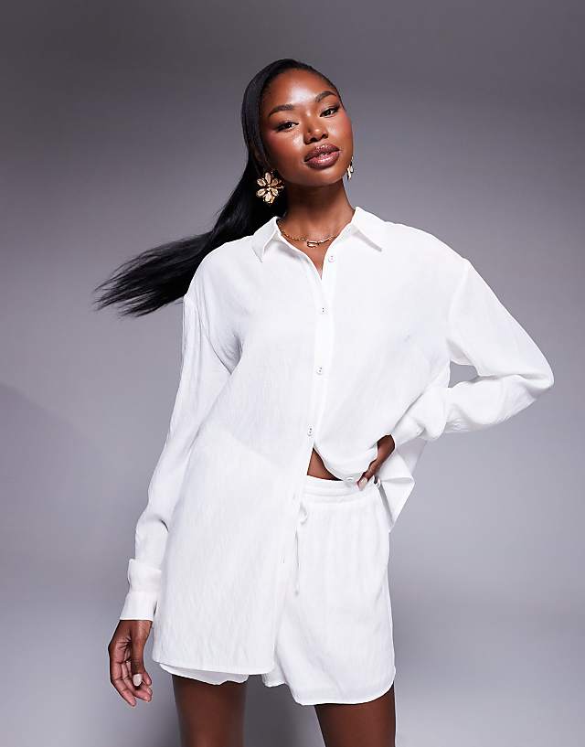 asos Princess Polly linen look oversized shirt and drawstring shorts full set in white