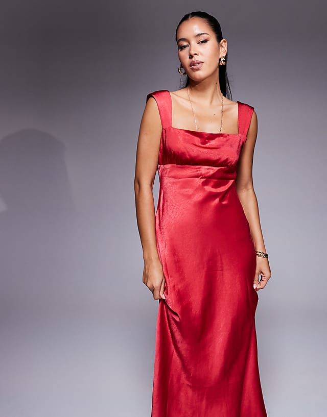 Asos Princess Polly Satin Square Neck Maxi Dress In Red