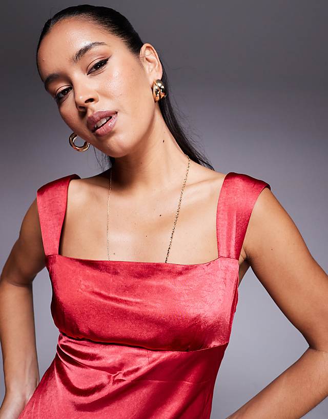 Asos Princess Polly Satin Square Neck Maxi Dress In Red