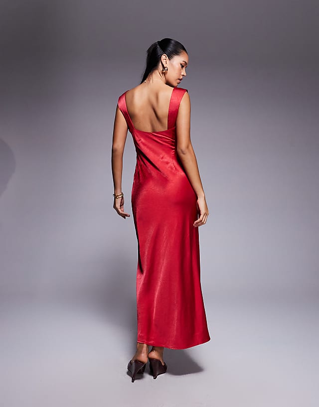Asos Princess Polly Satin Square Neck Maxi Dress In Red